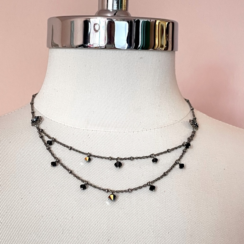 Vintage Lizpaiacios S.F. Whimsical Goth Punk Halloween Black Rhinestone Necklace